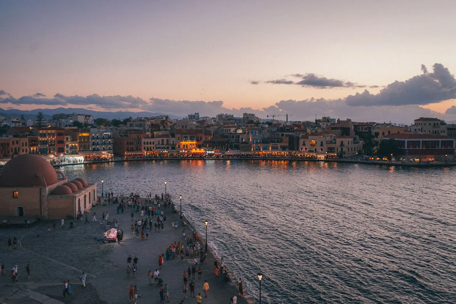 The Chania waterfront at dusk