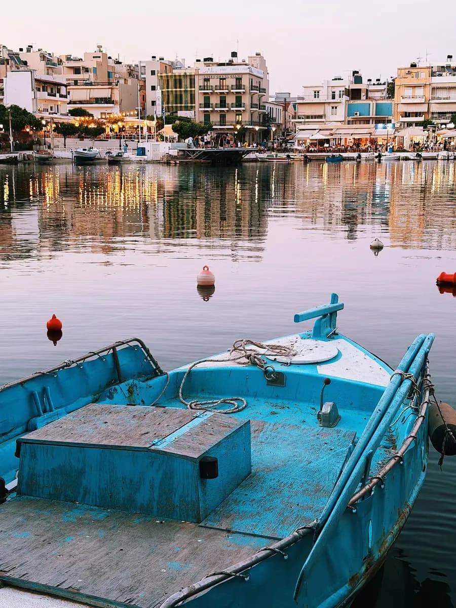 Agios Nikolaos harbour at sunset
