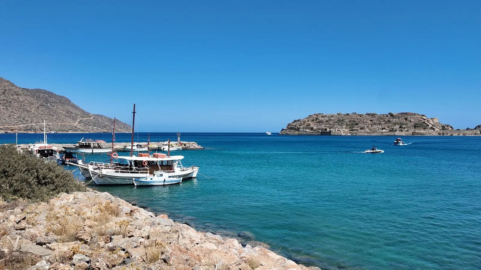 Boats on the water near Spinalonga