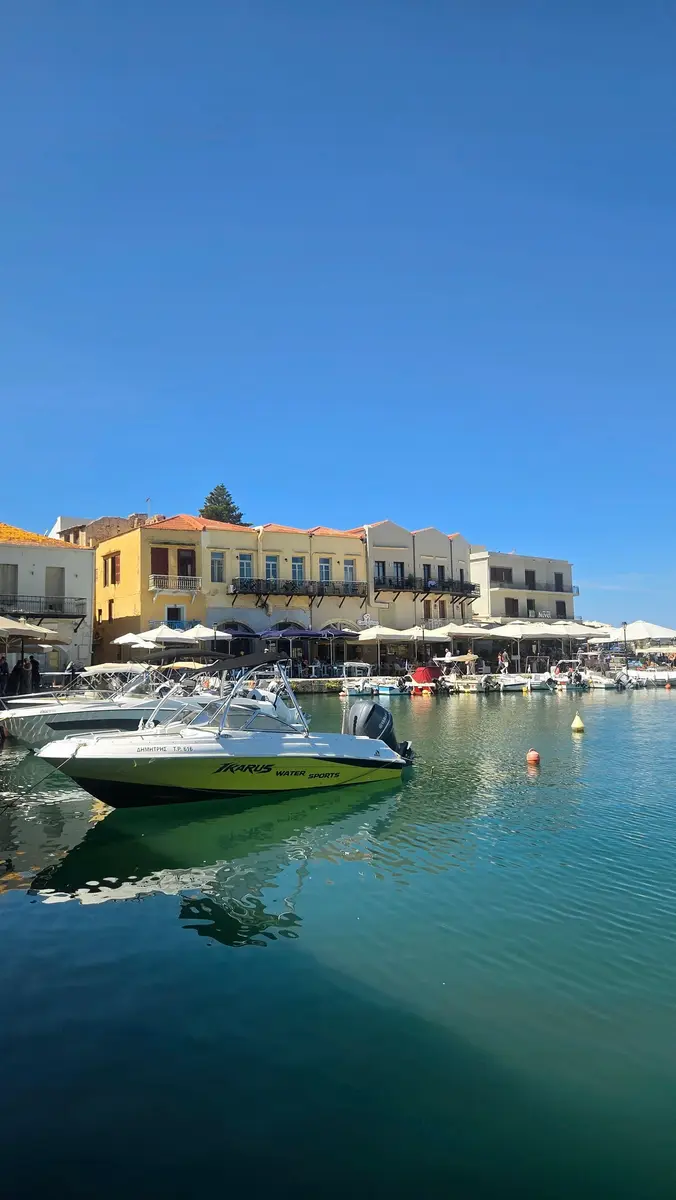 Boats in the sunny Rethymno harbour